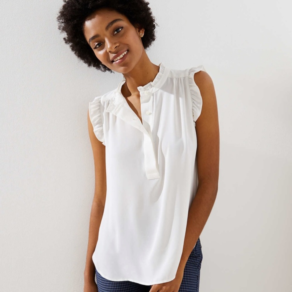 NEVER WORN - Ruffle Henley Shell Petite